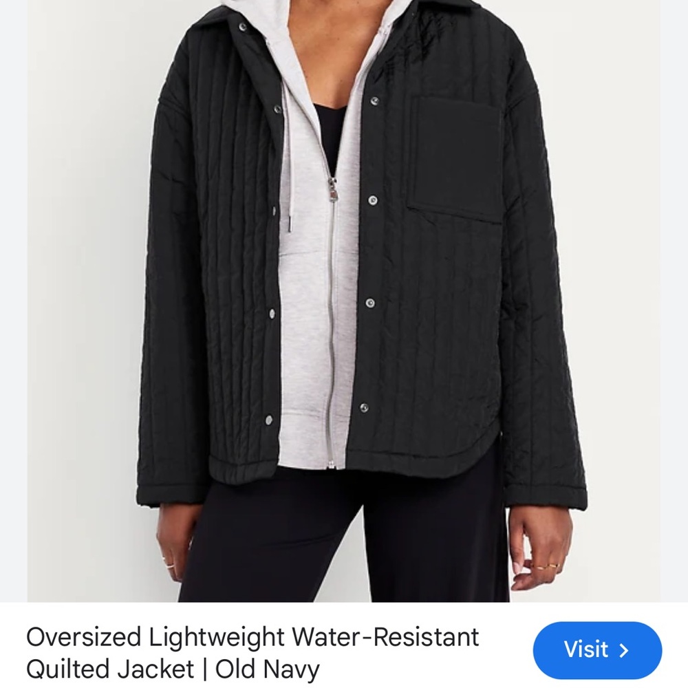 Old Navy Black Quilted Oversized Snap-Front Jacket